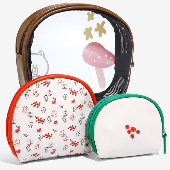 LINE FRIENDS Brown & Friends Mushroom COSMETIC BAG 3 PIECE SET! - Picture 3 of 11